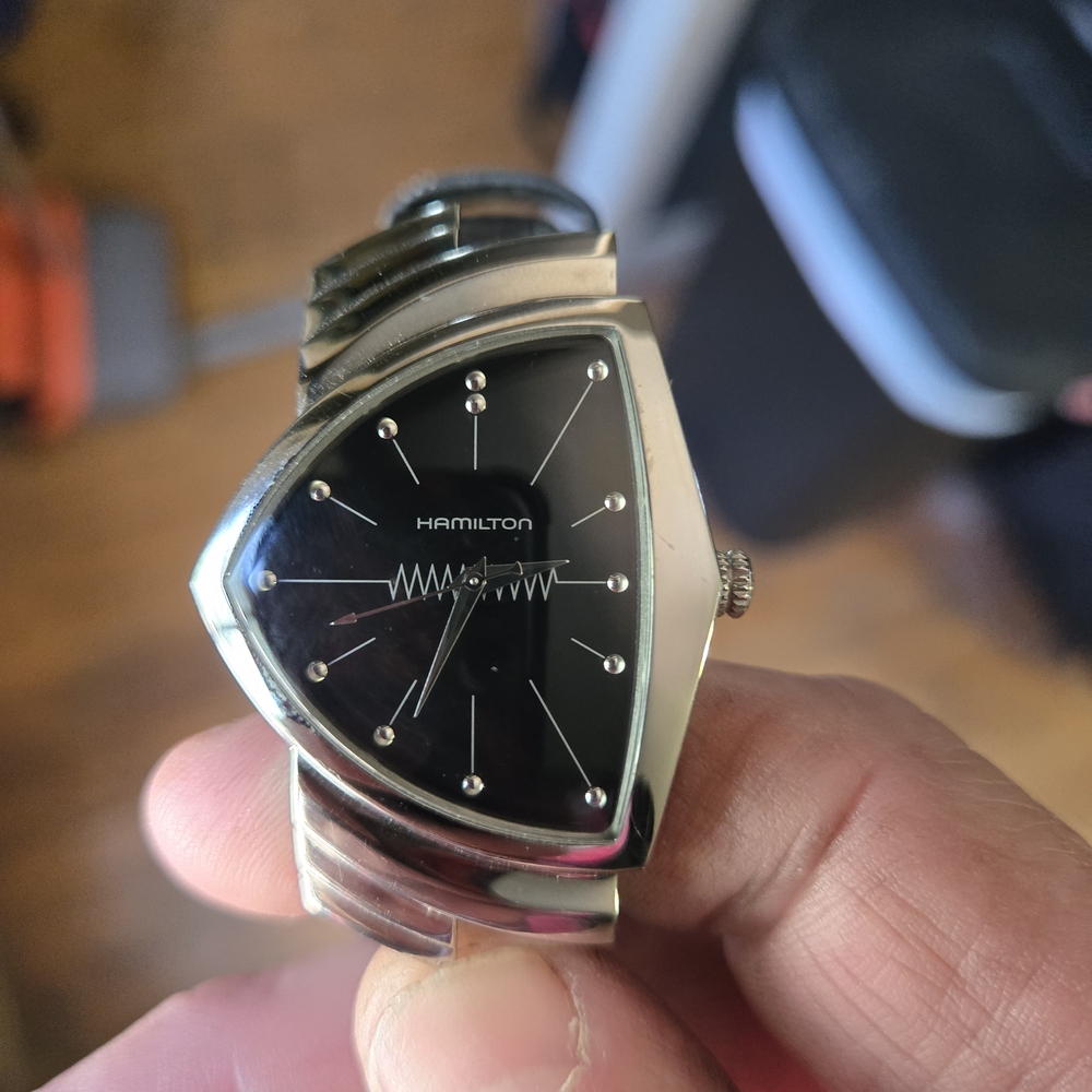 Hamilton Triangular Black and Silver Watch